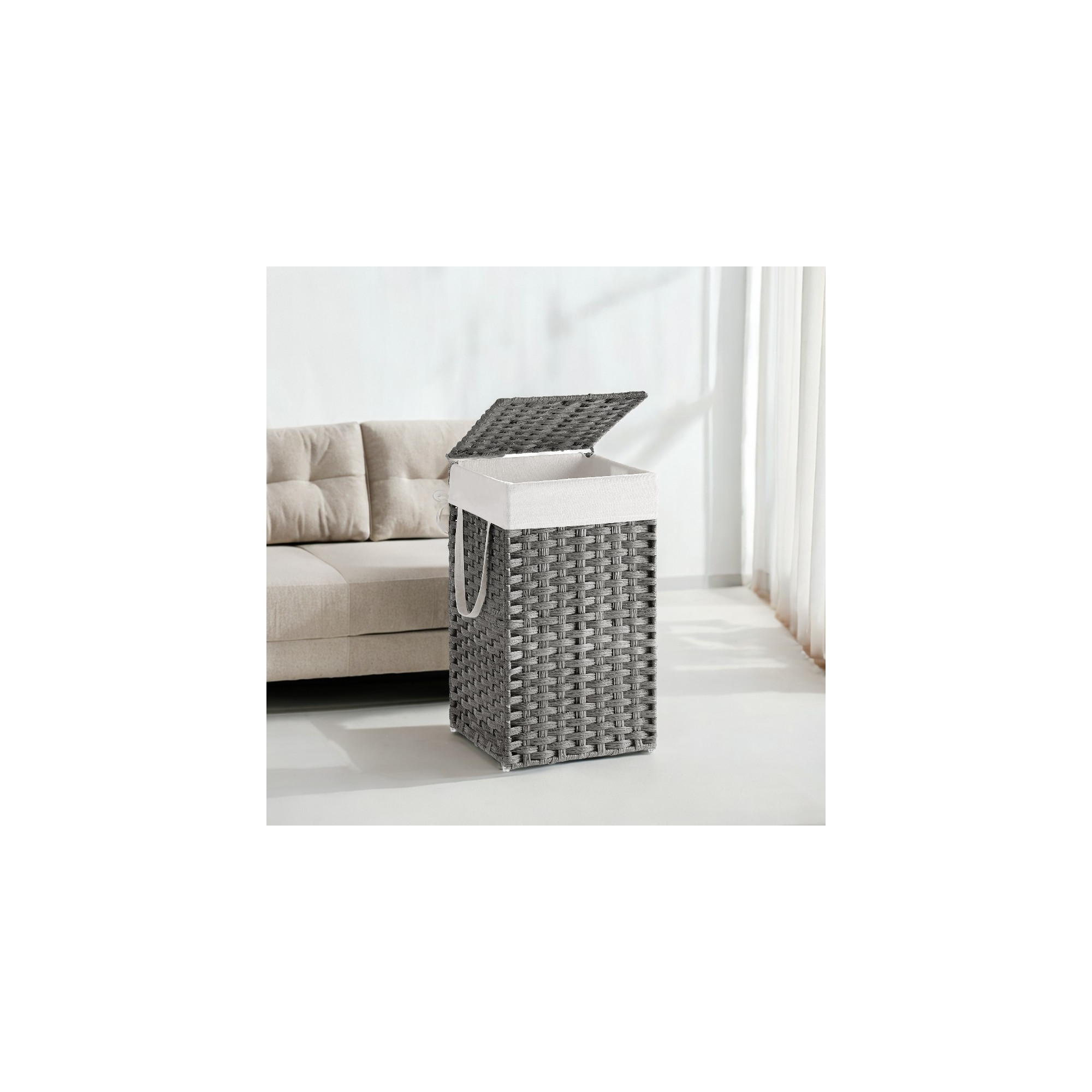 Laundry Hamper with Lid 17.2 Gallon Rattan Clothes Laundry Basket with Lid and Handles Foldable Removable Liner for Laundry Room Gray