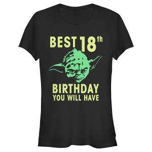 Juniors Womens Star Wars Yoda Best 18th Birthday You Will Have Stencil T-Shirt - 1 of 3