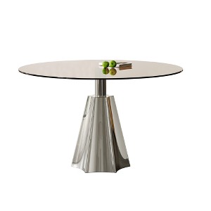 Gulches 35" Mid-Century Modern Round Dining Table - Black Tempered Glass Top & Silver Flared Base, Compact Table - 1 of 4