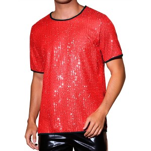 INSPIRE CHIC Men's Metallic Short Sleeved Club Rave Party Sequins Sparkly T-Shirt - 1 of 4