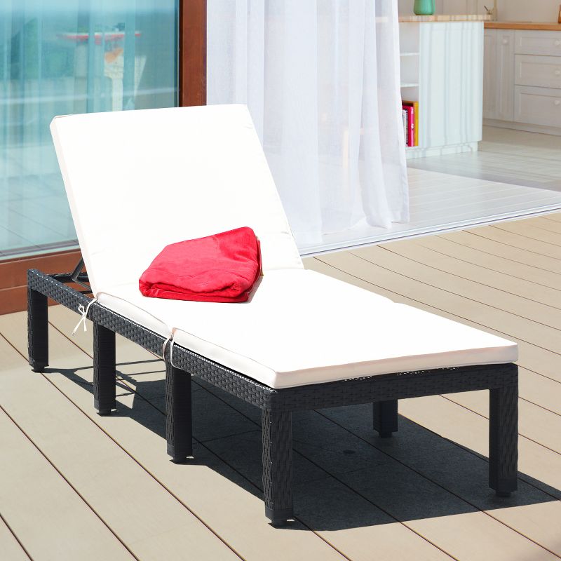 Costway 2PCS Patio Garden Rattan Lounge Chair Chaise Couch Cushioned Height Adjustable White, 4 of 11
