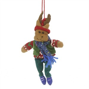 Ganz 7" Bohemian Holiday Plush Moose Boy with Dangling Legs Christmas Ornament - Brown/Green - 1 of 1