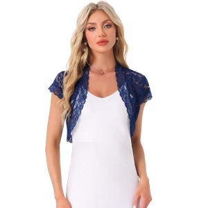INSPIRE CHIC Women's Elegant Short Sleeve Sheer Floral Lace Shrug - 1 of 4