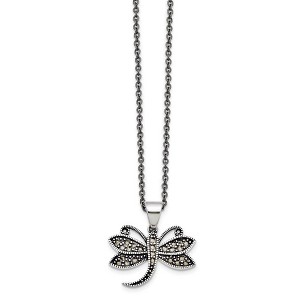 Black Bow Jewelry Marcasite Dragonfly Necklace in Antiqued Stainless Steel, 18 Inch - 1 of 4