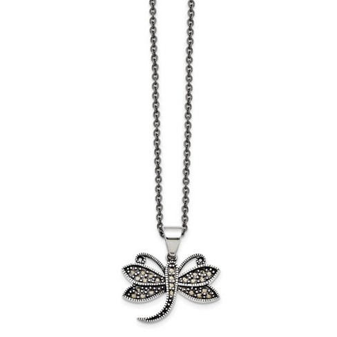 Black Bow Jewelry Marcasite Dragonfly Necklace in Antiqued Stainless Steel, 18 Inch - image 1 of 4