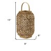 HomeRoots 16" Natural Distressed Woven Glass And Wicker Floor Lantern Candle Holder - 3 of 4