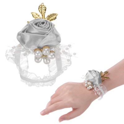 Unique Bargains Wrist Corsage Artificial Flower Elastic Band Fabric Wrist Corsage Bracelet