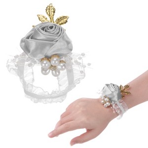 Unique Bargains Wrist Corsage Artificial Flower Elastic Band Fabric Wrist Corsage Bracelet - 1 of 4