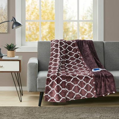 Purple Geometric Oversized Electric Heated Fleece Throw Blanket