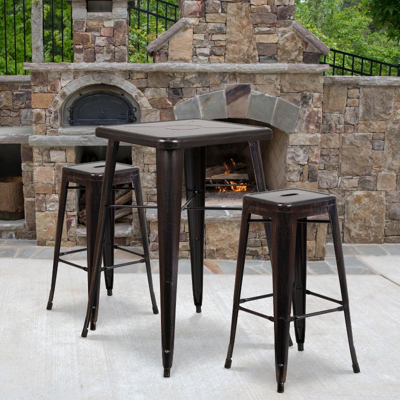 Flash Furniture Commercial Grade 23.75" Square Metal Indoor-Outdoor Bar Table Set with 2 Square Seat Backless Stools, 2 of 5