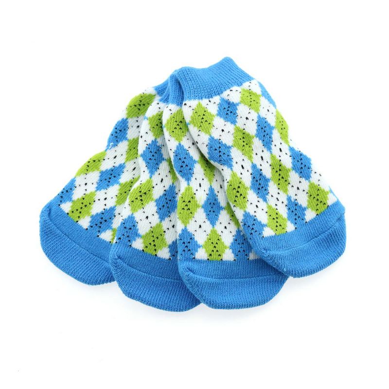 Doggie Design Non-Skid Dog Socks - Blue and Green Argyle, 1 of 6