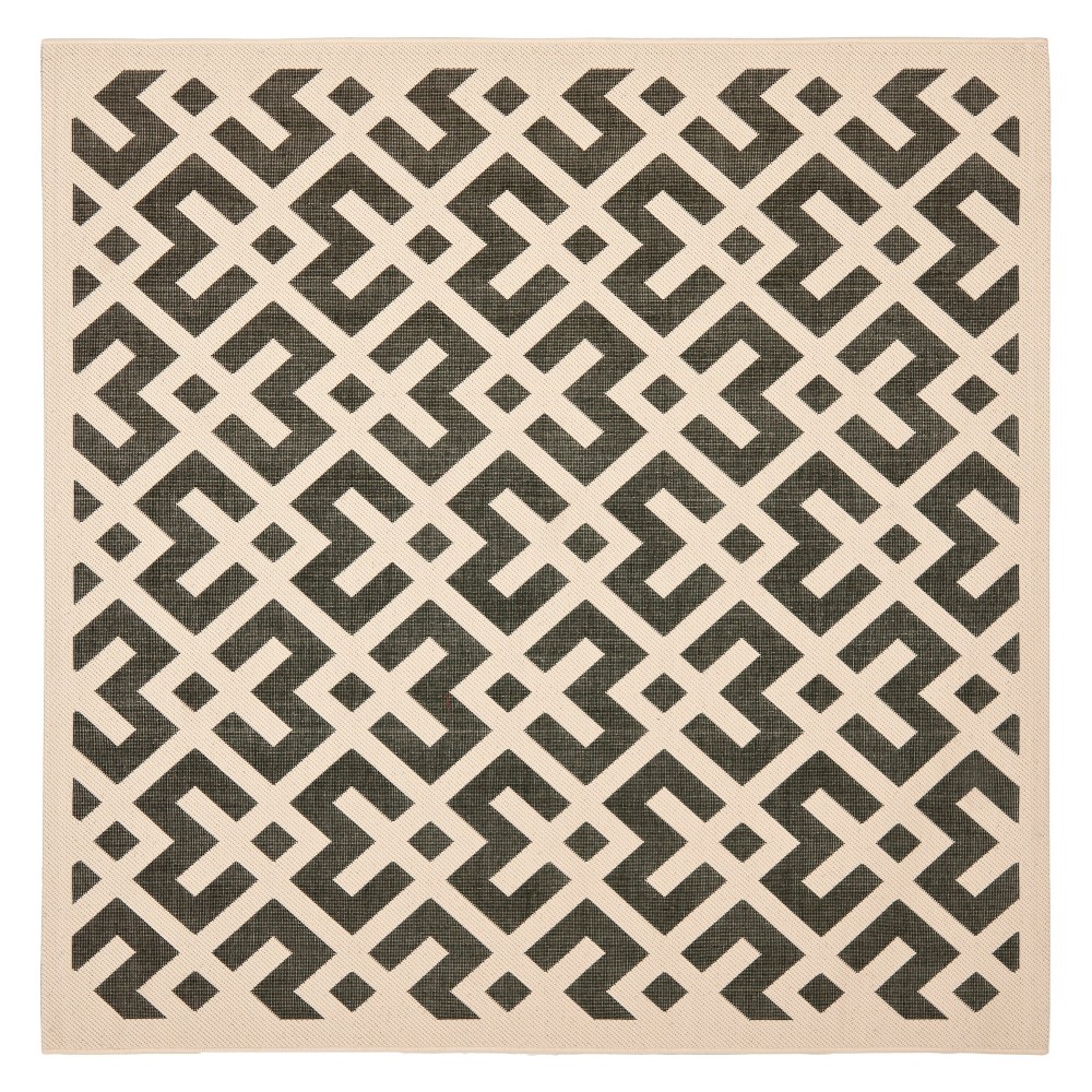 6'7inX6'7in Square Claudette Outer Patio Rug Black/Beige - Safavieh