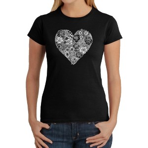 LA Pop Art Women's Word Art T-Shirt - Heart Flowers - 1 of 4