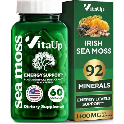 VitaUp Wildcrafted Irish Sea Moss Capsules with Burdock Root & Bladderwrack – 60 Vegan Capsules