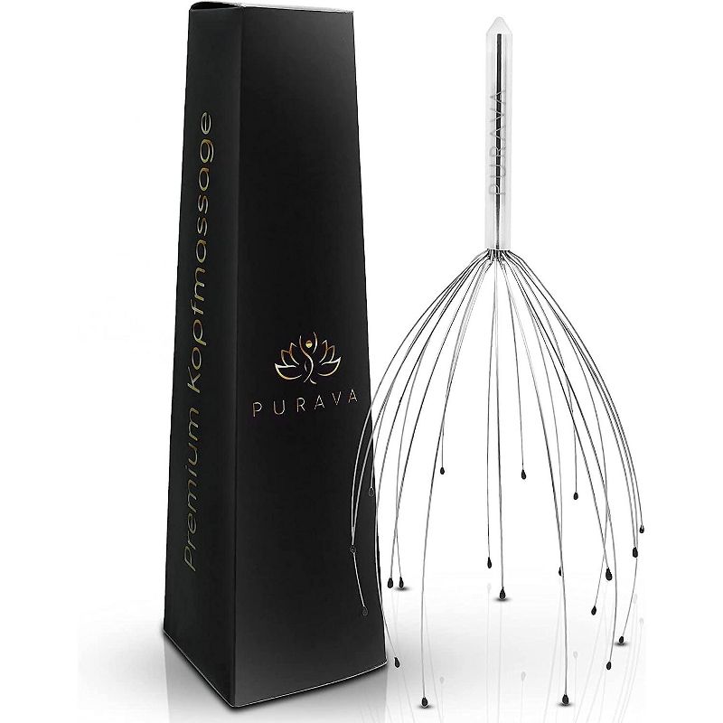 PURAVA Scalp Scratcher Massage with 20 Fingers for Relaxation and Scalp Stimulation, Silver, Pack of 1, 1 of 4