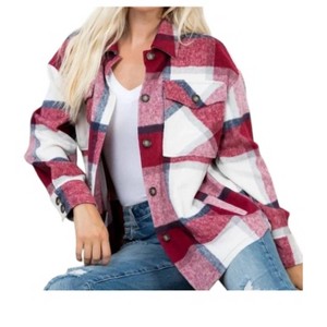 Women's Plaid Collared Coat - LTX Sportswear L - 1 of 3