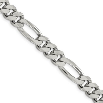 Black Bow Jewelry Men's 9mm, Sterling Silver, Solid Figaro Chain Necklace