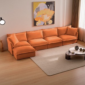 156.6" Chenille Slipcovered L-Shaped Modular Sectional Sofa with French Edges & Removable Covers - 1 of 4