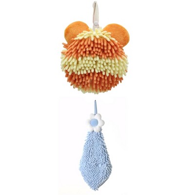 REGALWOVEN Soft Absorbent Cute Fuzzy Hanging Decorative Bathroom Chenille Hand Towel 6" x 15"/7" x 7" 2 Packs