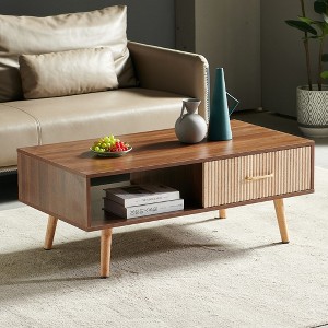 KTMBDW Coffee Table 41" Mid Century Modern Center Table with Drawer, Fluted Living Room Table with Storage, Open Shelf Coffee Table - 1 of 4