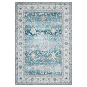 Washable Vintage Floral Distressed Rug Non Slip Low Pile Rug Oriental Throw Floor Cover Foldable Indoor Carpet for Living Room Bedroom Playroom - 1 of 4