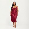 Anna-Kaci Lounge Women's PLus Size Satin Midi Slip Dress with Draped Neckline and Smooth Glossy Fabric - 2 of 4