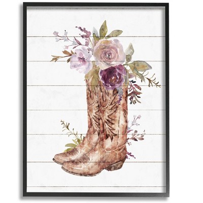 Stupell Industries Country Cowboy Boots Flower Bouquet Framed Giclee Art