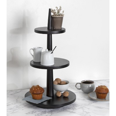 Black Mango Wood 3-Tier Modern Minimalist Tray
