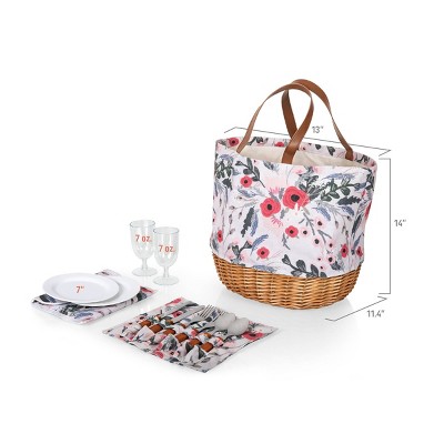 Floral Canvas and Willow Picnic Basket with Leatherette Strap