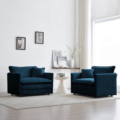 NicBex Couches for Living Room Modern Accent Set of 2 Side Chair Chenille Upholstered Armchair 2 Seater Reading Chair for Bedroom, Blue