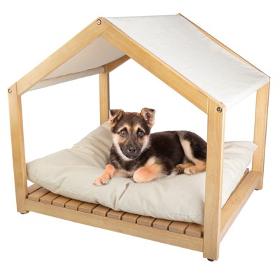 30¡Á24-Inch Indoor Dog House with Soft Cushion & Adjustable Canopy ¨C Wooden Dog Furniture for Small/Medium Pets