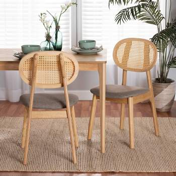 Baxton Studio 2pc Darrion Fabric and Wood Dining Chairs Gray/Natural Oak/Light Brown