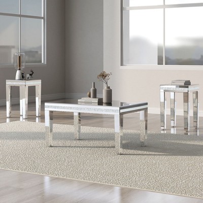 NicBex Fashionable Modern Glass Mirrored Coffee Table for Living Room,Crystal Design Silver Finish & Adjustable Height Feet
