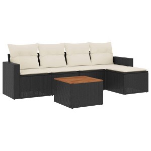 vidaXL Patio Sofa Set with Cushions Outdoor Furniture 6 Piece Poly Rattan - Black and Cream - 1 of 4