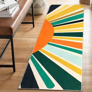 Boho Rugs Washable Kids Rug Non Slip Nursery Rug Low Pile Floor Mat Soft & Non-Shedding Sunshine Carpet Colorful Rainbow Printed Indoor Rugs - 1 of 4