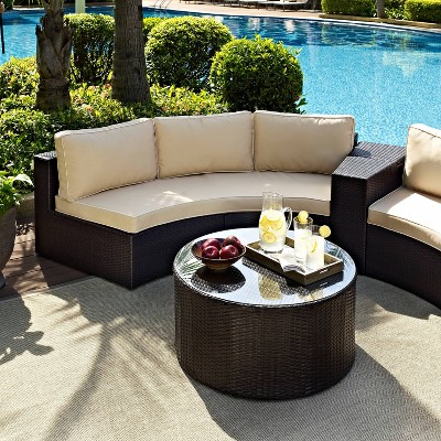 Catalina Classic Cream Outdoor Wicker 3-Person Sectional Sofa Set