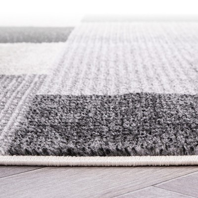 Modern Geometric Black and Gray Synthetic Rectangular Area Rug, 5' x 7'