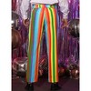 Lars Amadeus Men's Regular Fit Flat Front Color Block Rainbow Striped Trousers - 3 of 4
