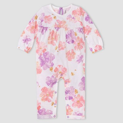 Image of Burt's Bees Baby® Girls' Sunny Wildflower Jumpsuit - White 0-3M