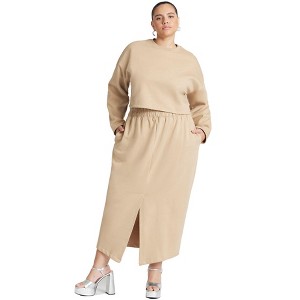 ELOQUII Women's Plus Size Maxi French Terry Skirt - 1 of 4