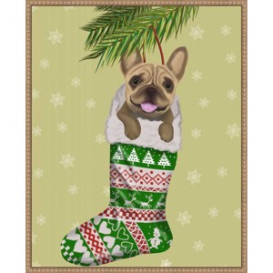 Amanti Art 23"x28" French Bulldog in Christmas Stocking Fab Funky Framed Canvas Wall Art - 1 of 4