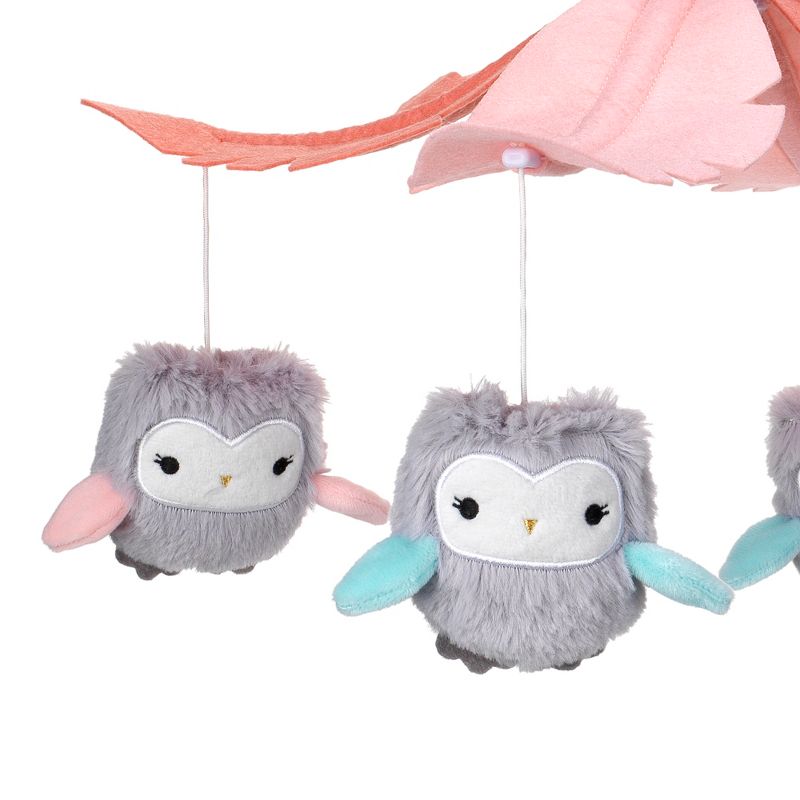 Lambs & Ivy Sweet Owl Dreams Gray/Pink Musical Baby Crib Mobile Soother Toy, 2 of 6