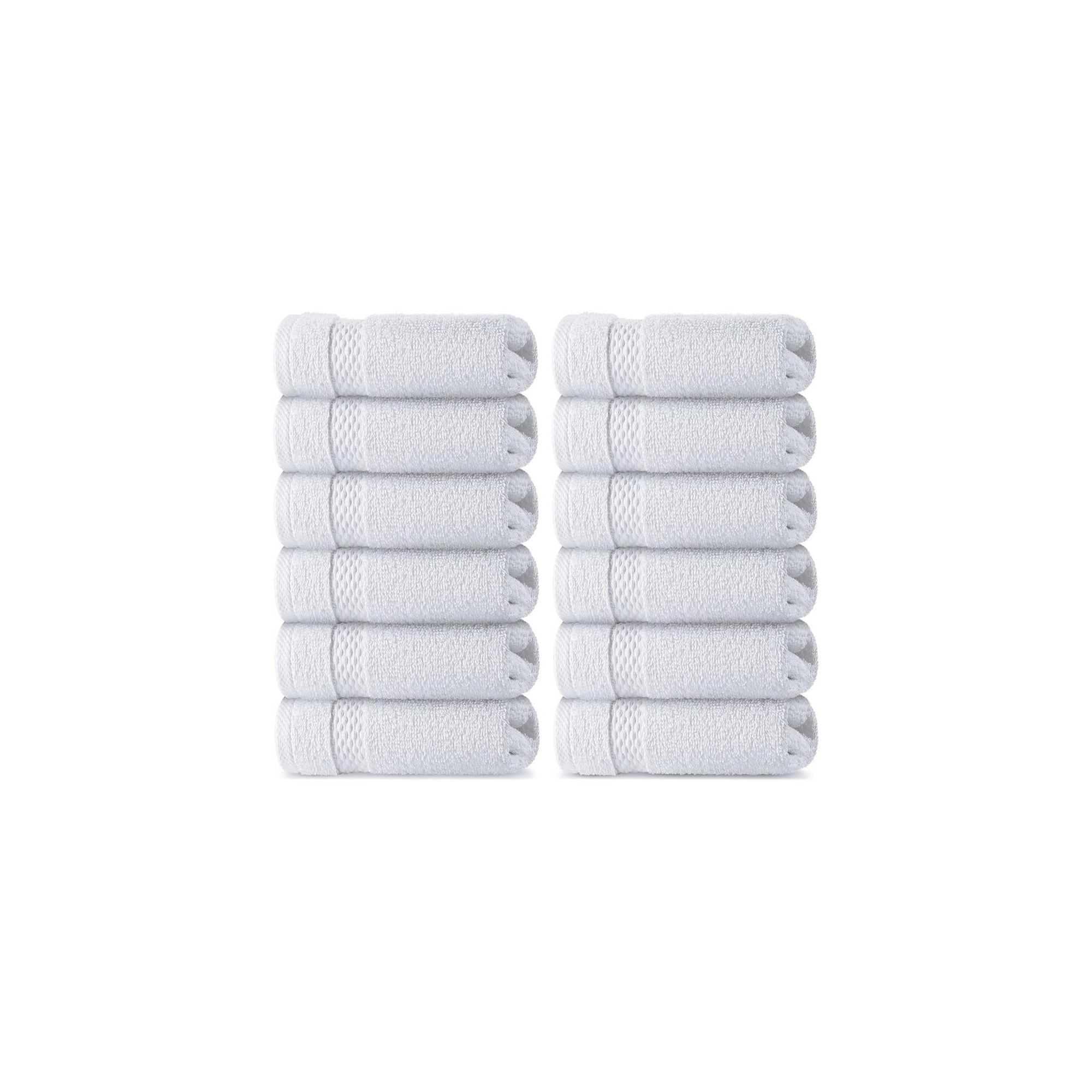 White Classic Luxury 100% Cotton Washcloths Set of 12 - 13x13" White