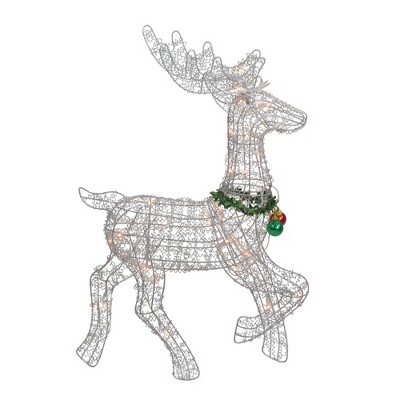 Northlight 25" Silver and Green Lighted Prancing Reindeer Christmas Outdoor Decor