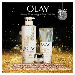 Olay Gift Set with Firming & Cleansing Body Wash, Firming Body Lotion and Facial Skin Moisturizer with Collagen Peptide - 24.4oz/3pk