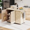 CLIHOME ASH Veneer Handwoven Rolling Kitchen Island with Drop Leaf, Coastal Kitchen Island with Internal Storage Rack - 3 of 4