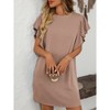 Women's Crew Neck Flounce Cap Sleeve Casual Basic Loose Summer Tunic Mini Dresses - 3 of 4