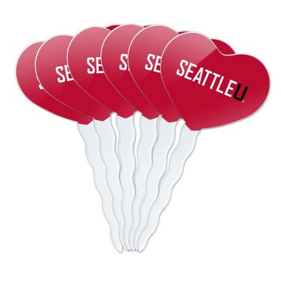 Seattle University Redhawks Logo Heart Love Cupcake Picks Toppers Decoration Set of 6
