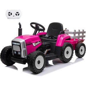 Garvee 12V Kids Electric Tractor with Trailer Remote Control 7-LED Lights MP3 Player and EVA Tires - 1 of 4