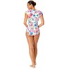 Women's Watercolor Paisley Flutter Sleeve Zip Up Rash Guard One Piece Swimsuit - 4 of 4